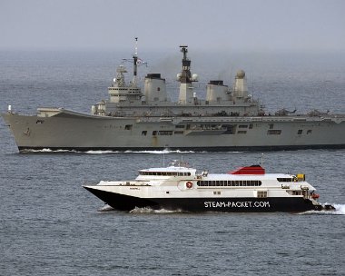 arkroyals HMS Ark Royal and Steam Packet Snaefell approaching Douglas bay